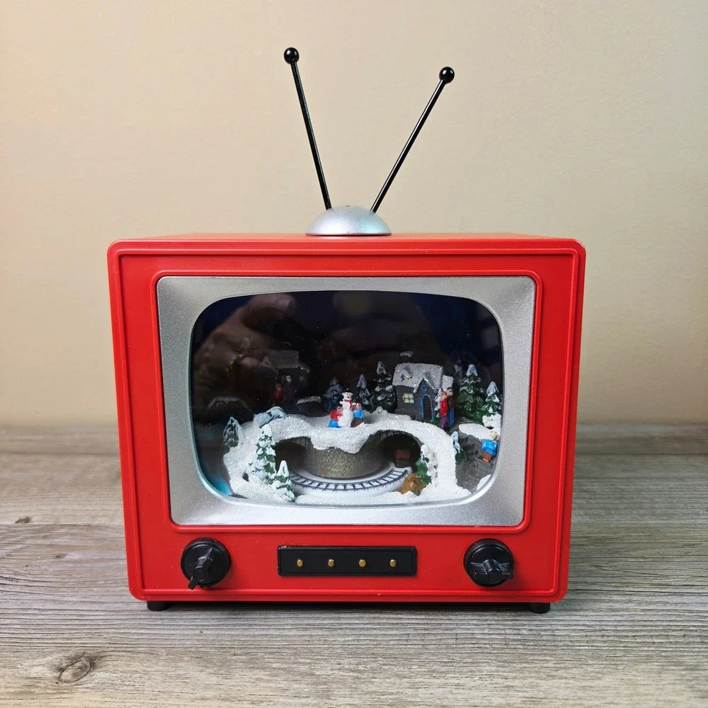 Retro TV Christmas Village‎ Scene Animated Lighted Holiday Decoration Train